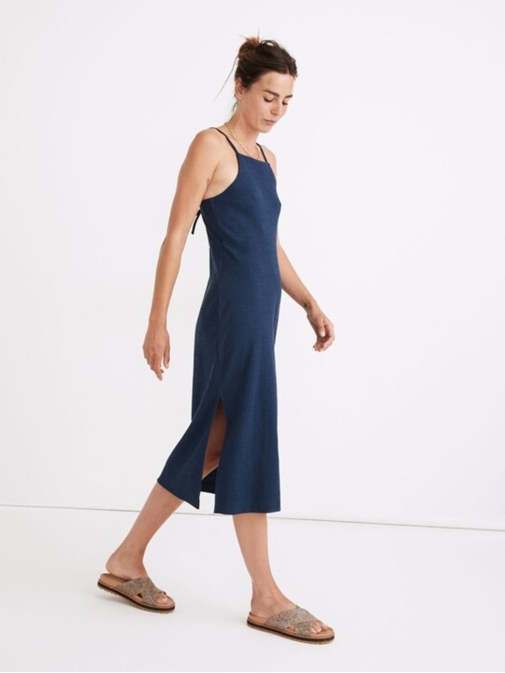 Madewell Blue Navy Indigo Knit Texture Knee-Length Midi Apron Cami Dress Size M